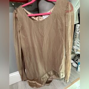 Chic Beige Women's Blouse with Sheer Sleeves